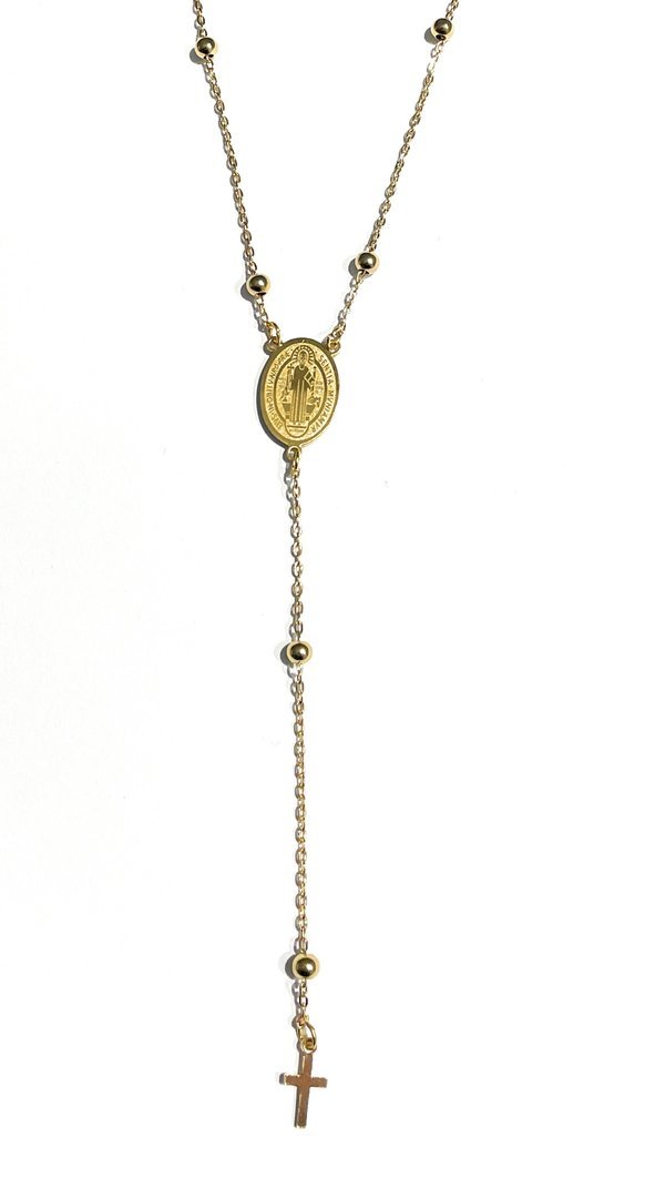 Collana rosario acciaio con sfere Gesù e croce pendente