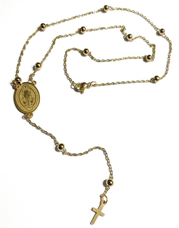 Collana rosario acciaio con sfere Gesù e croce pendente