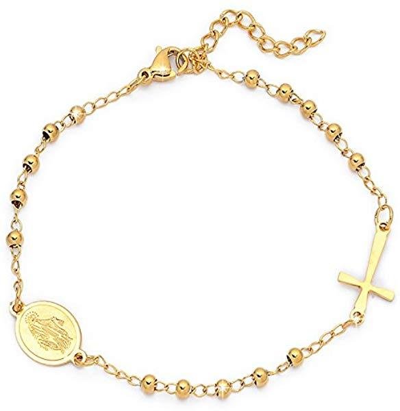 Bracciale rosario acciaio perline l.reg. 17,5 - 20,5 cm oro