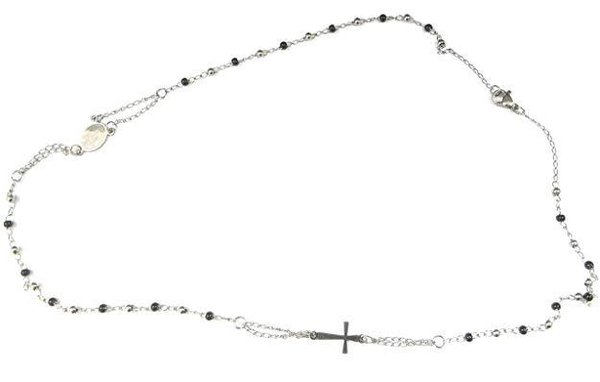 Collana girocollo rosario acciaio e perline nere 4mm misura 47 cm
