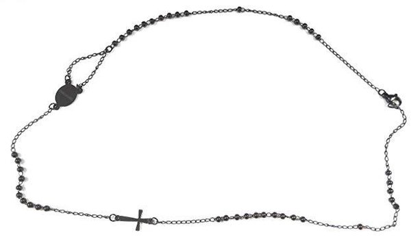 Collana girocollo rosario acciaio perline nere 4 mm  misura 47 cm