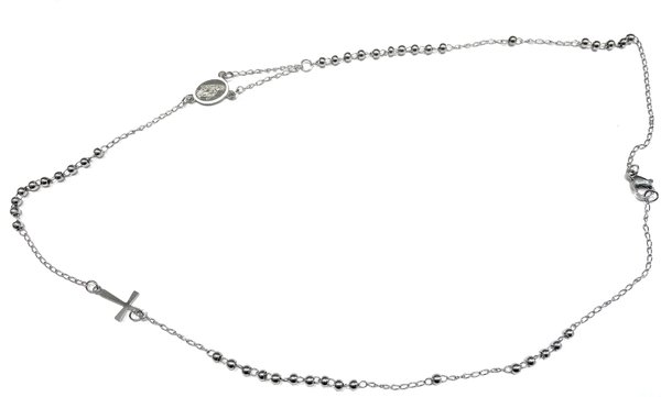 Collana girocollo rosario acciaio perline 4mm misura 47 cm