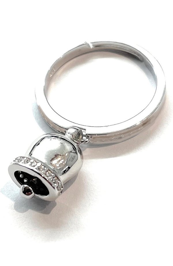 Anello regolabile con campanella da 10,5×9 mm pendente placcato oro bianco in argento 925‰